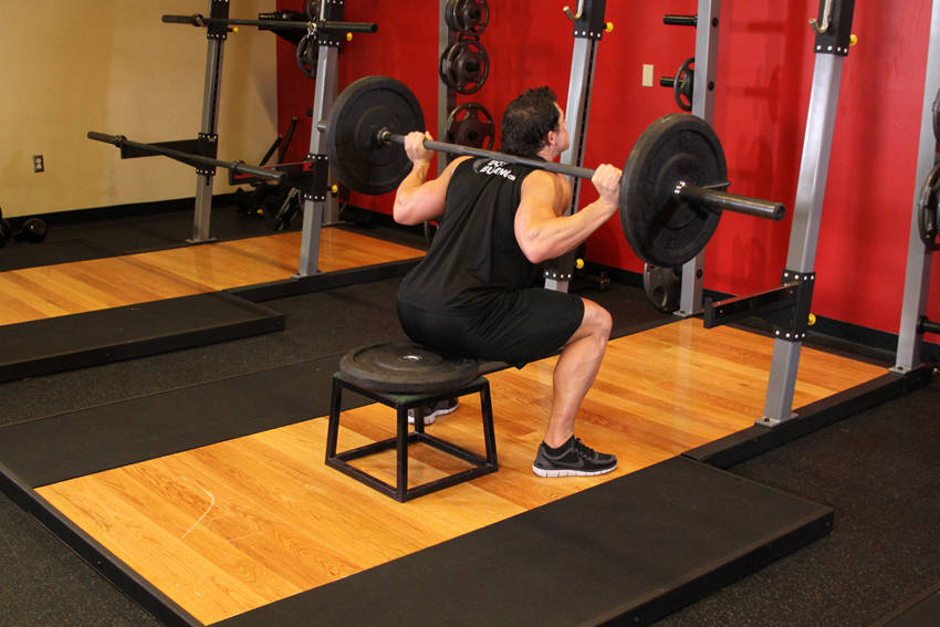 Barbell Squat To A Bench — End position