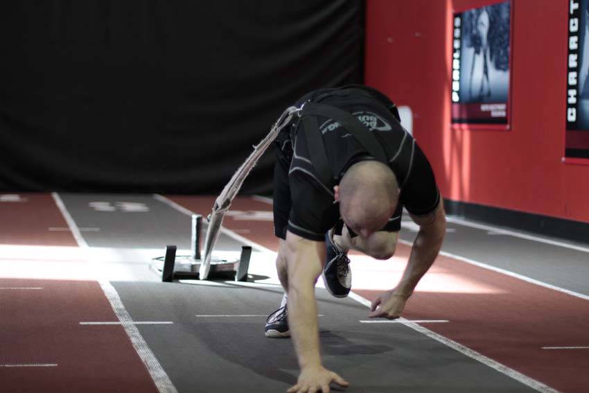 Bear Crawl Sled Drags — End position