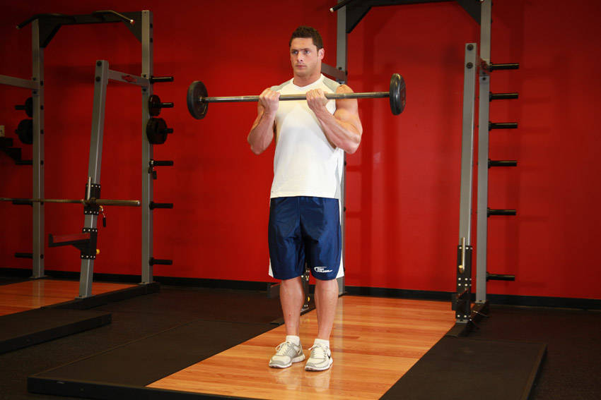 Close-Grip Standing Barbell Curl — End position