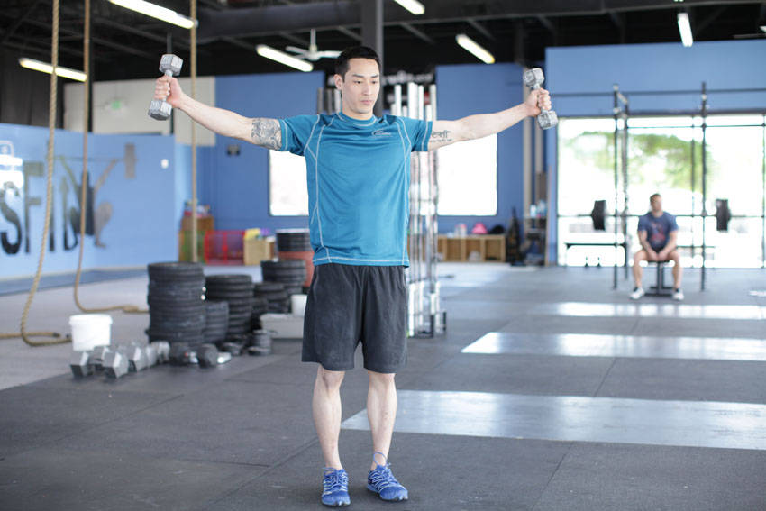 Dumbbell Scaption — End position