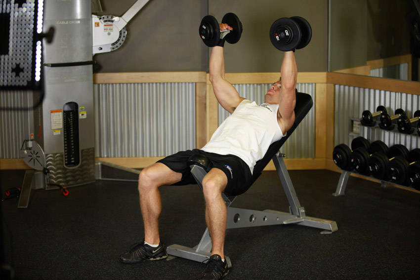 Hammer Grip Incline DB Bench Press — End position