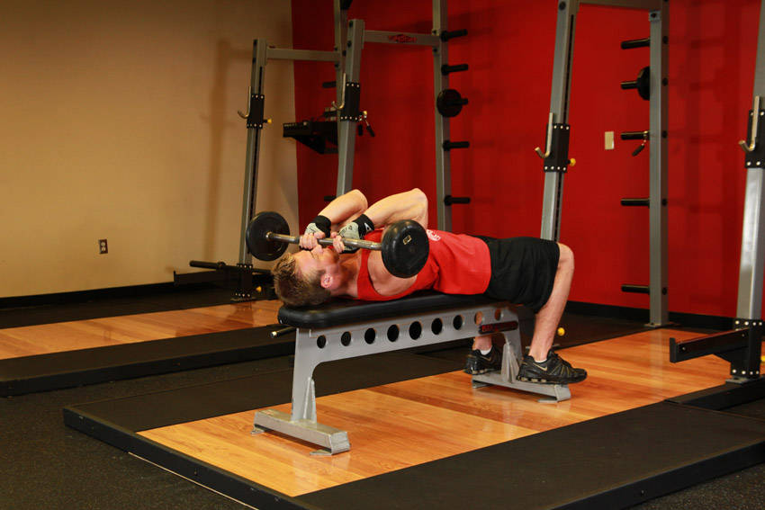 Lying Close-Grip Barbell Triceps Press To Chin — End position