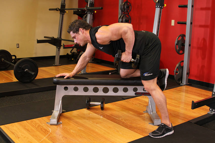 One-Arm Dumbbell Row — End position