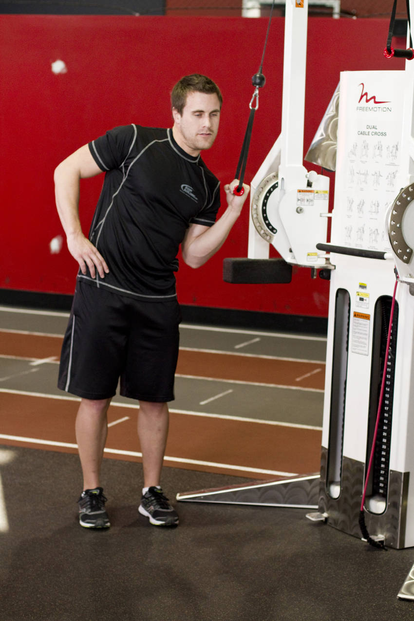 One-Arm High-Pulley Cable Side Bends — End position
