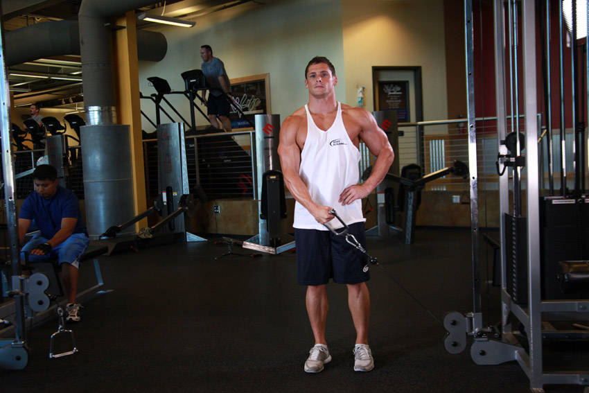 Standing Low-Pulley Deltoid Raise — End position
