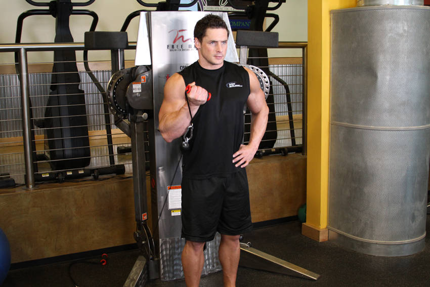 Standing One-Arm Cable Curl — End position