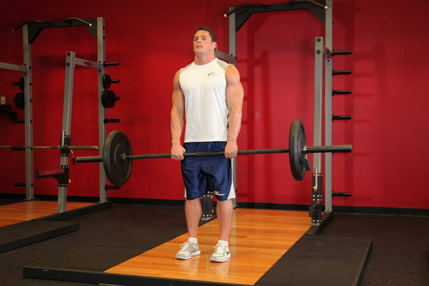 Upright Barbell Row — End position